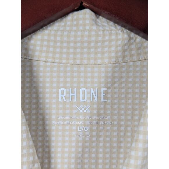Rhone Commuter Shirt Mens Large Tan White Checkerboard Performance Slim Fit 118$ - Picture 2 of 8